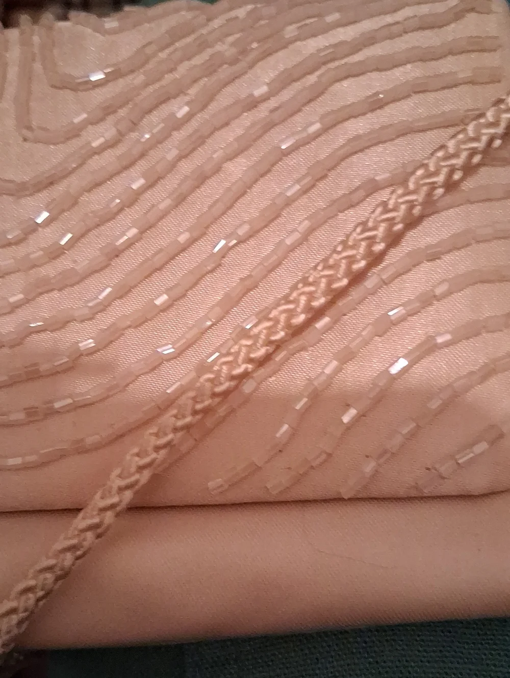 NWT La Regale Ivory Beaded Envelope Clutch Purse with Long Drop Strap 10x4